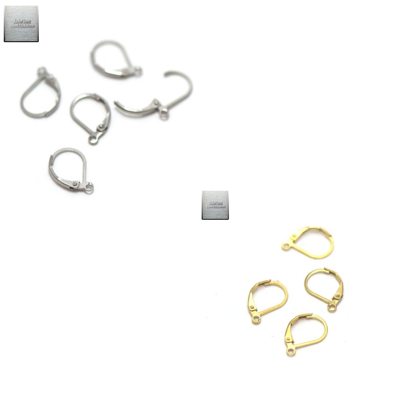 Acier inox: 10 crochets dormeuses pour boucle d'oreille 12x10 mm, acier argenté/doré, steel stainless image 1
