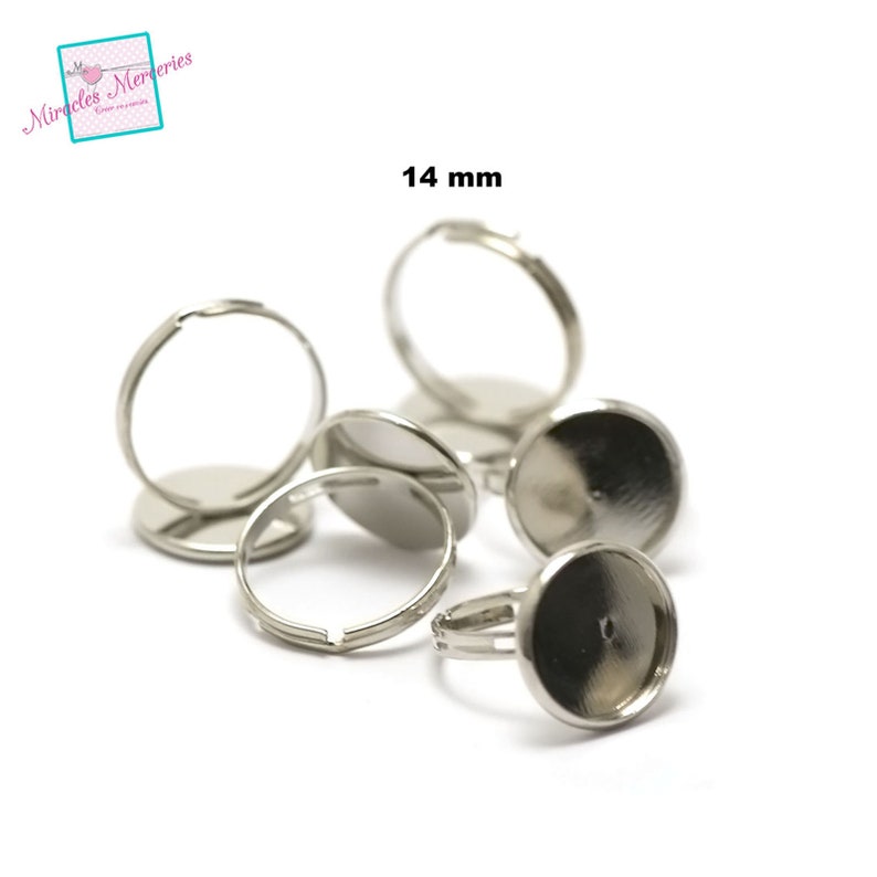 10 supports cabochons bague ronde 14 mm, argenté / bronze / gun-métal Argenté