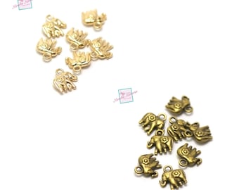 20 charms "elephant"11x12x4 mm, gold / bronze