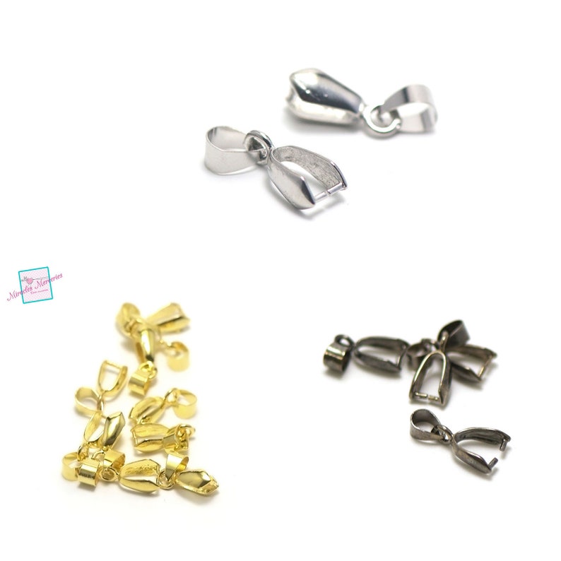 10 pendant clip bails, size 2, silver / gold / gun-metal image 1