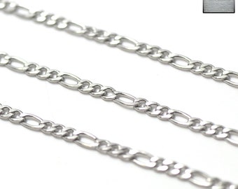 Acier inox: 1 m chaîne "forçat 4 mm" en acier inoxydable , steel satinées 02
