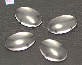 10 cabochons en verre 25x18 mm, ovale transparent