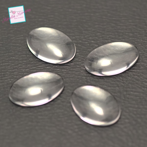 10 cabochons en verre 25x18 mm, ovale transparent