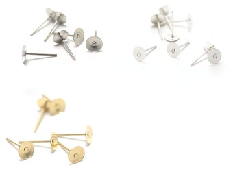 100 flat stud earrings 6mm, silver/light silver/gold