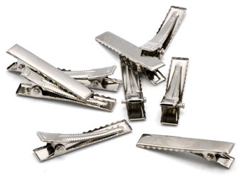 10 small clips /bars "crocodile" for hair, silver