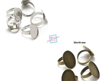 10 ovale Ring-Cabochon-Halter 25x18 mm "Zahn", Silber/Bronze