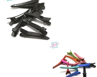 10 pinces/barrettes "crocodile" simples pour cheveux, noir / assortiment de couleur