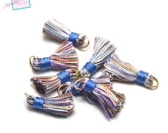 4 pompoms in cotton of very good quality 22mm, multicolored blue