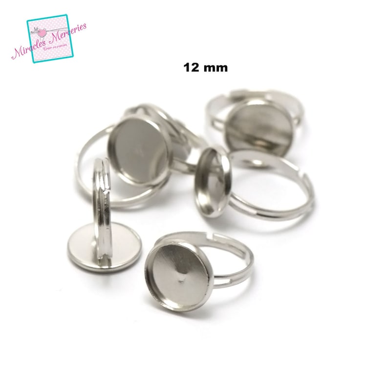 10 cabochon supports ring 12 mm, round, silver / light silver / gold / bronze / gun-metal Argenté