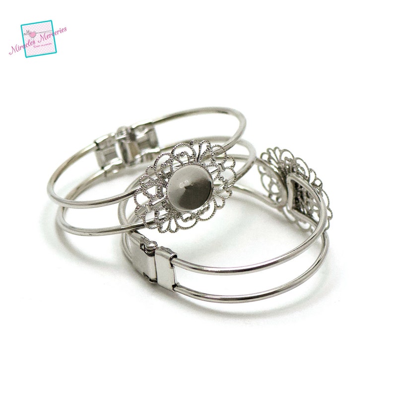 1 bracelet supports round cabochon 14 mm silver filigree