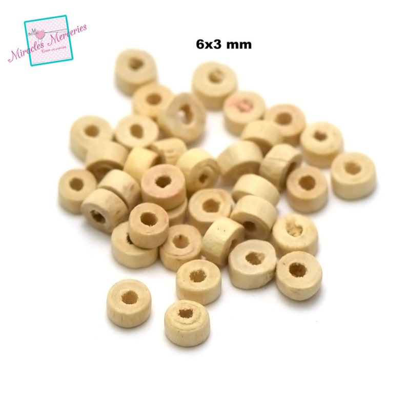 200 perles en bois brut boulier 8x4 mm beige laqué ou boulier 6 x 3 mm beige image 2