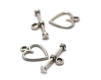 set 50 clasps toogles "heart" 14 x 11 mm