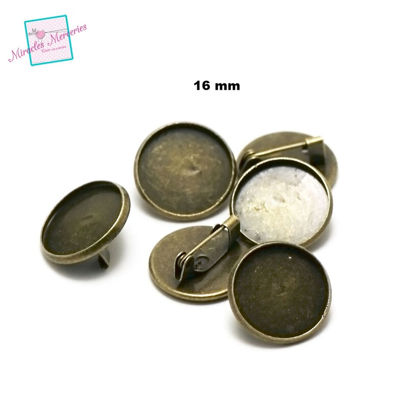 10 pins cabochon holder round 16 mm silverbronze