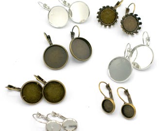 4 runde Cabochon-Ohrringfassungen, Silber/Hellsilber/Bronze