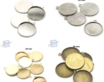 10 Cabochon-Anhänger "rund 20 mm", Silber / Silber / Gold / Bronze