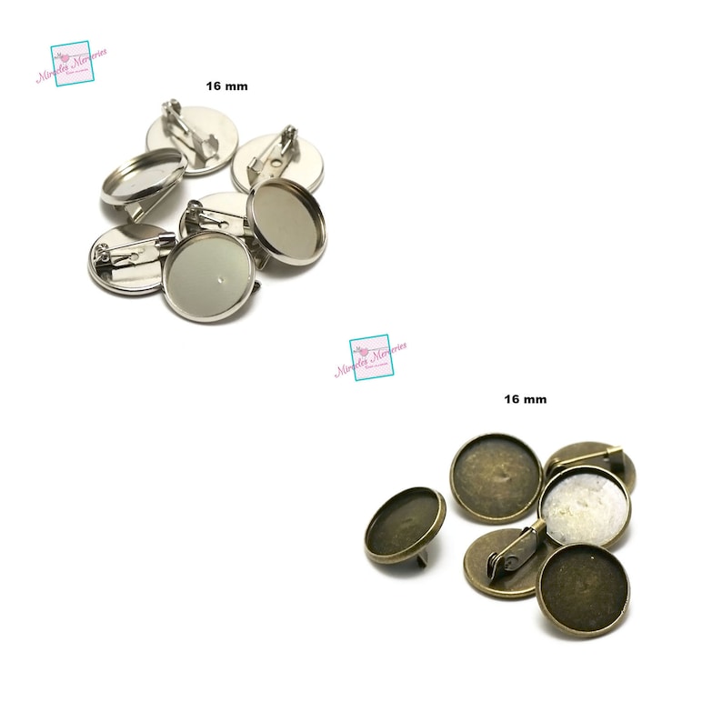 10 pins cabochon holder round 16 mm silverbronze