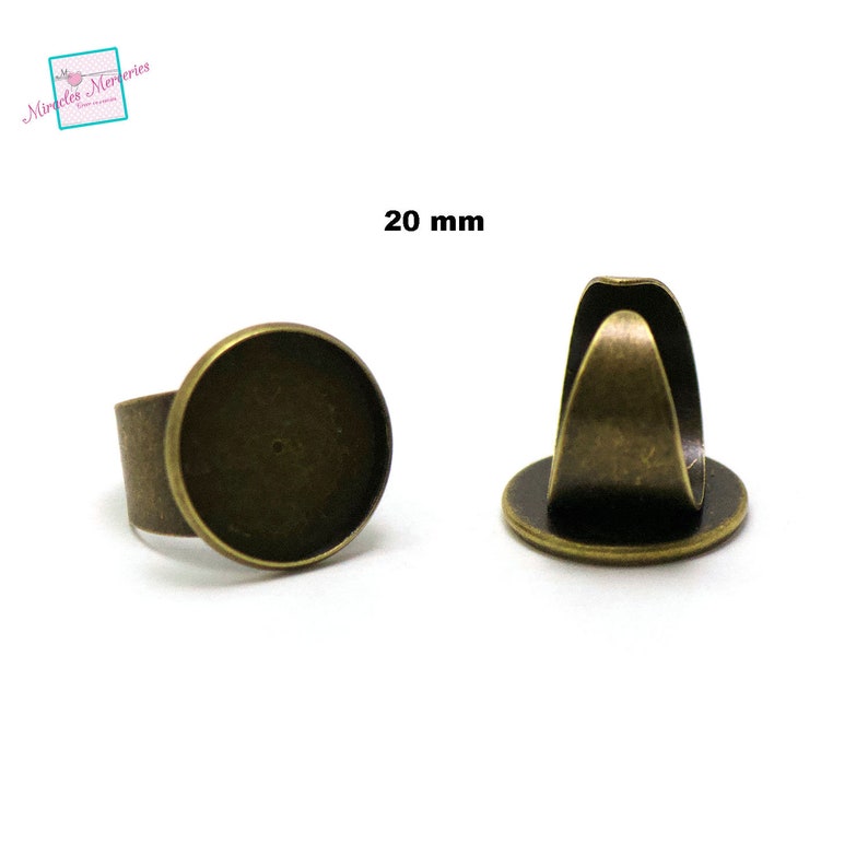 4 supports cabochons bague 20 mm ronde anneaux large, argenté/ bronze/ doré Bronze