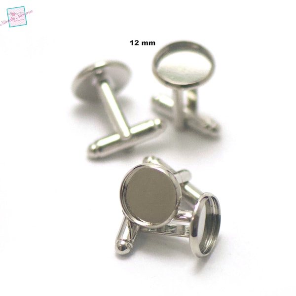 4 cufflinks cabochon supports "12 mm", silver