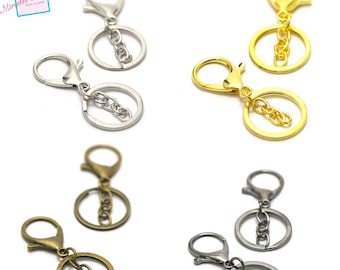4 set porte-clé mousquetons-anneaux-chaînette, argenté / doré / bronze/ gun-métal
