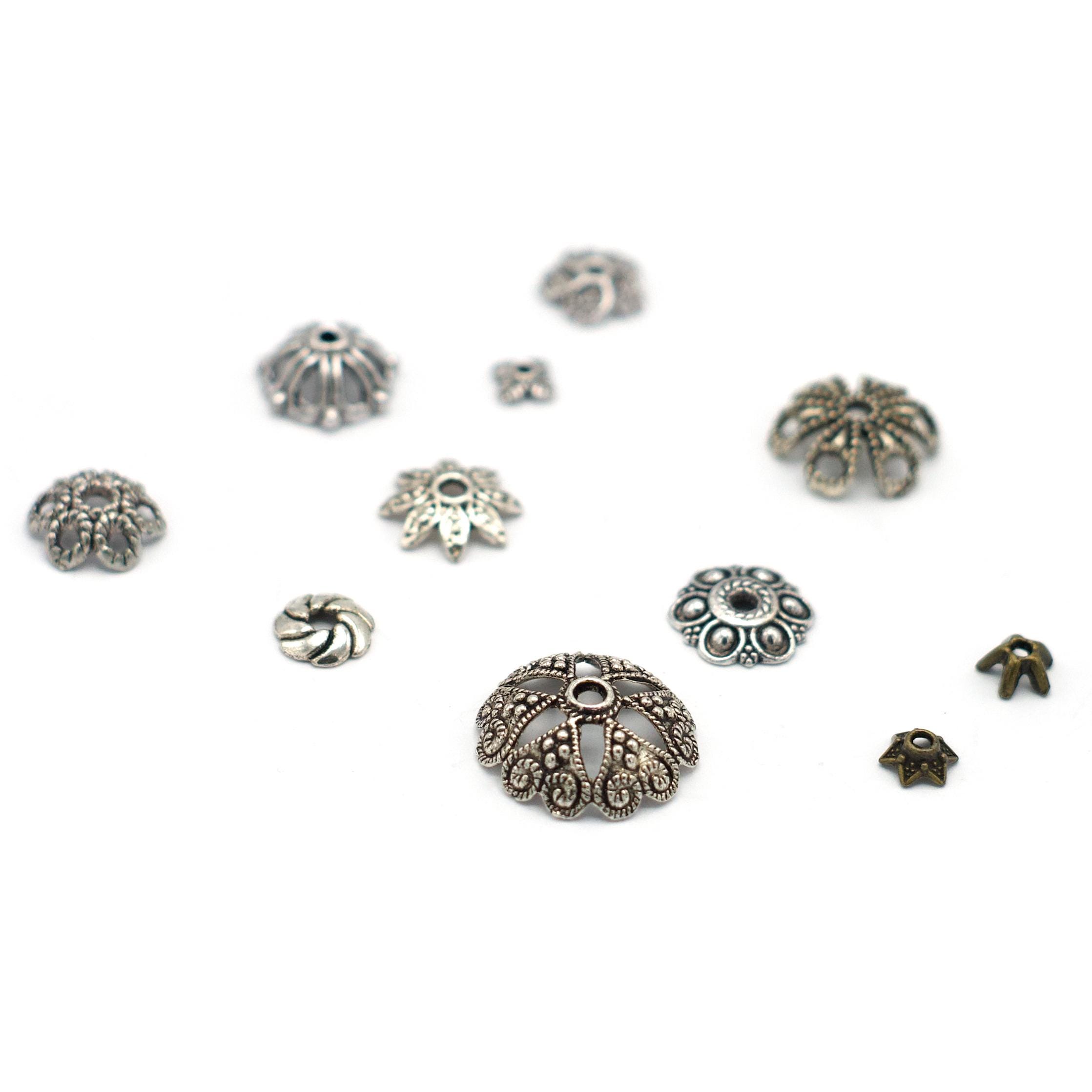 30 Perles Calottes Coupelles Fleur En Métal Gris Argenté - 13x13 Mm - Pour Création Bijoux