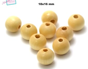 20 beads in raw wood "washer 18x16 mm", lacquered beige