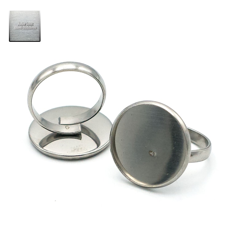 Acier inox: 2 bagues support cabochon ronde steel stainless, 10/12/14/16/18/20/25 mm 20 mm