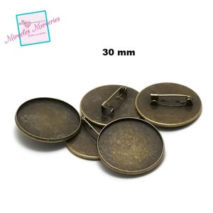 4 cabochon pins round 30 mm, silver / light silver / bronze Bronze