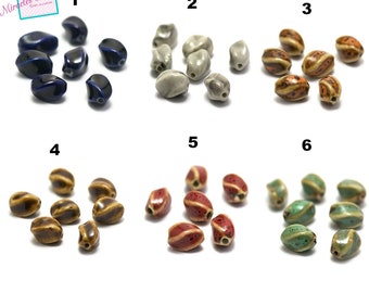 4/12 "twisted olive" ceramic beads 17x10 mm, 6 colors to choose from