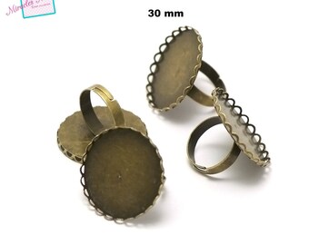 4 support cabochon bague 30 mm, ronde bronze,dentelle