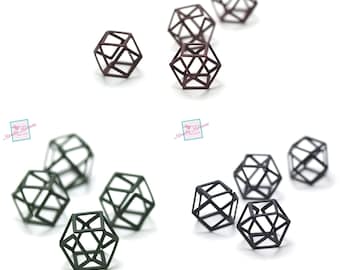 4 connecteurs /perles "3D octogonal" 20x20 mm,bordeaux / vert / noir