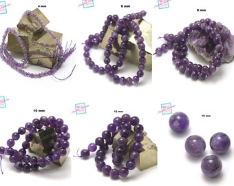 39 cm thread of round amethyst beads in 4/6/8/10/12/14/18 mm, natural stone