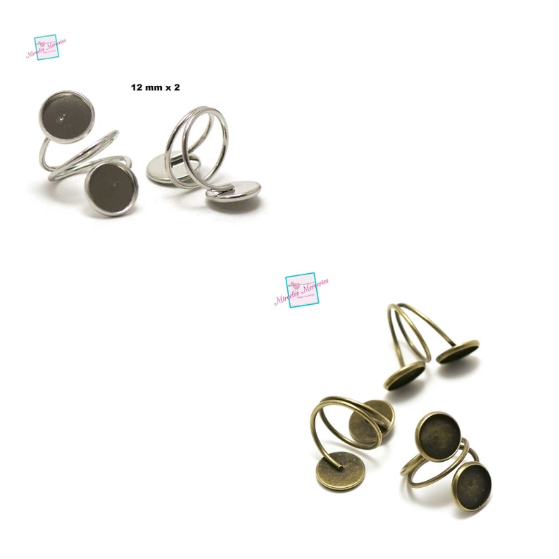 silverbronze 4 rings support double cabochon 12 mm round