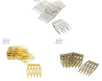 10 barrettes / combs for straight hair, 40x26mm, silver / gold / bronze