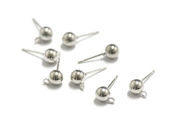 20 pearl ear chips 6mm with attachment hole, silver