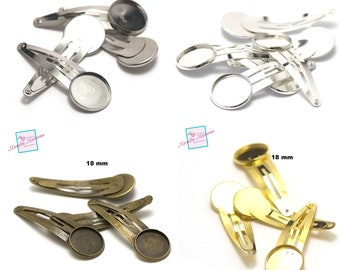 10 Haarspangen mit Cabochon-Halterung, 18 mm gerade, silber/hellsilber/gold/bronze