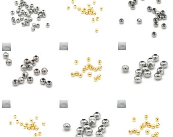 Acier inox: 100 perles "ronde" au choix 3/4/5/6 mm, acier /acier doré