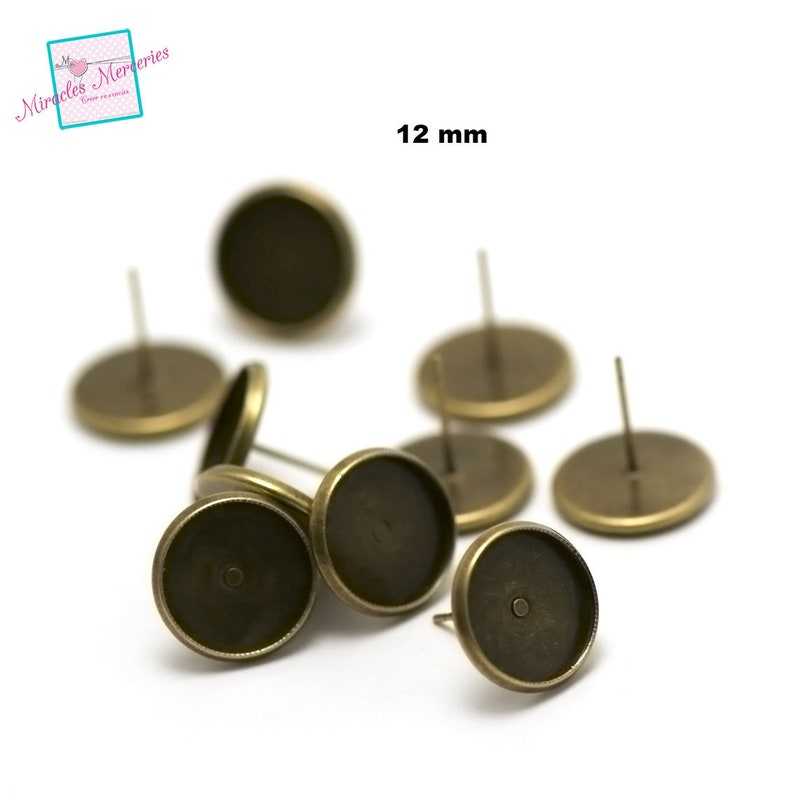 10 supports cabochon puce d'oreille ronde 12 mmdroit, argenté / doré / bronze image 4