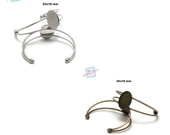 1 bracelet supports cabochon ovale 25x18 mm ,argenté / bronze