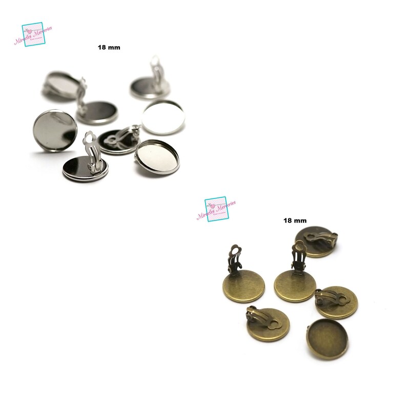 4 supports cabochon ronde 18 mm boucle d'oreille clip,argenté / bronze image 1