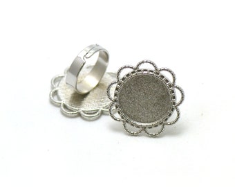 2 Halter cabochon Ring 18 mm rund "021", silbern