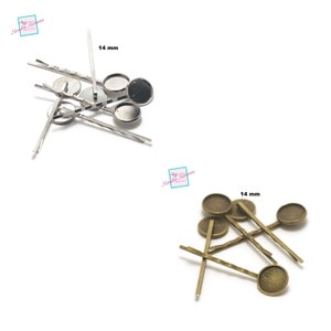 10 cabochon support hairpins 14 mm, silver / bronze image 1
