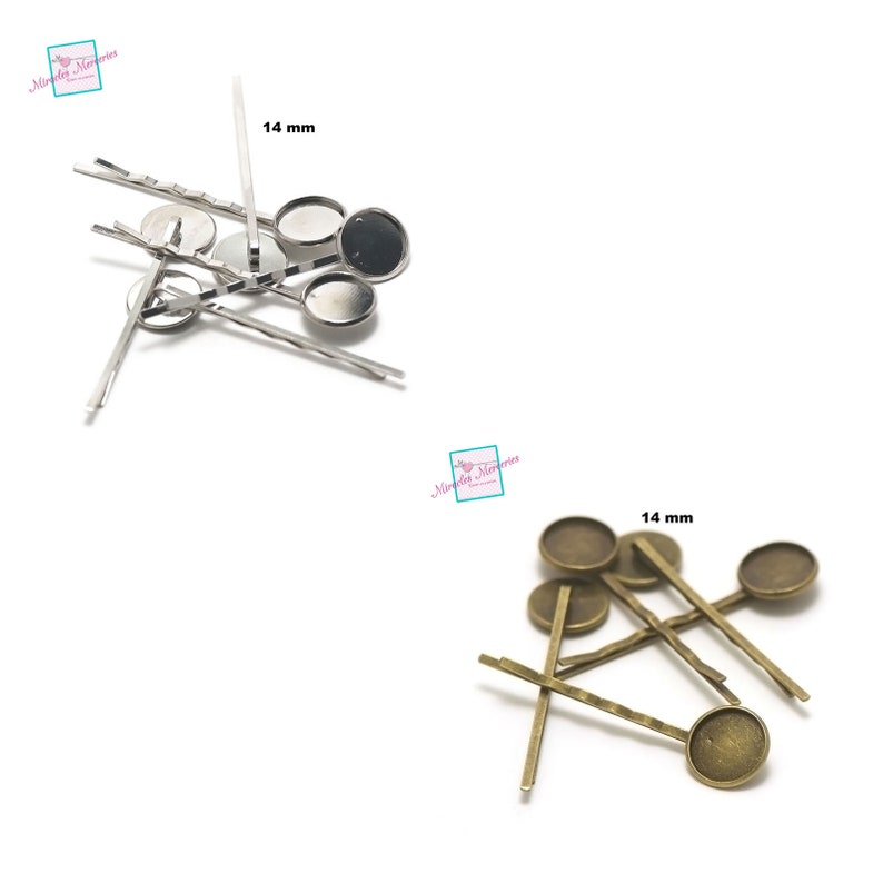 10 cabochon support hairpins 14 mm, silver / bronze image 1