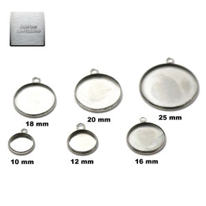 Stainless steel: 10 pendant support cabochon 10/12/14/16/18/20/25 mm, steel stainless