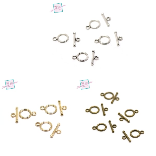 10 set "single 001" 13x10 mm toggle clasps, silver / gold / bronze