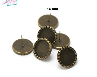 10 supports cabochon puce d'oreille 16 mm "dentelle arrondie",bronze