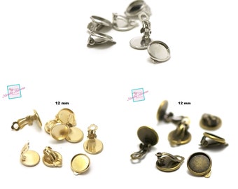 10 supports cabochon "ronde 12 mm" boucle d'oreille clip, argenté / doré / bronze