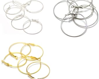 20 hoop earrings 35 mm earring support, silver/light silver/gold