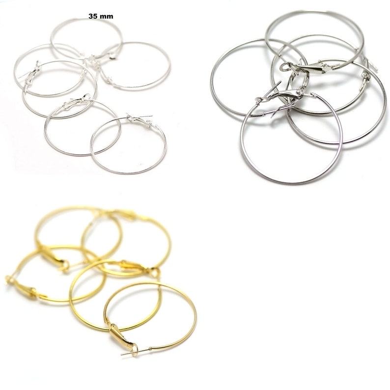 20 orecchini a cerchio 35 mm supporto per orecchini, argento/argento chiaro/oro immagine 1