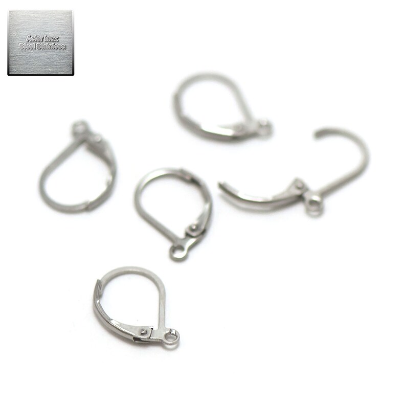 Acier inox: 10 crochets dormeuses pour boucle d'oreille 12x10 mm, acier argenté/doré, steel stainless Acier argenté