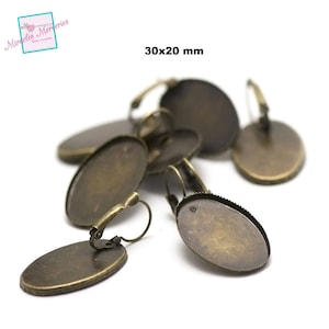 lace edged raw brass 4 "Oval 30 x 20 mm", sleeper, bronze earring